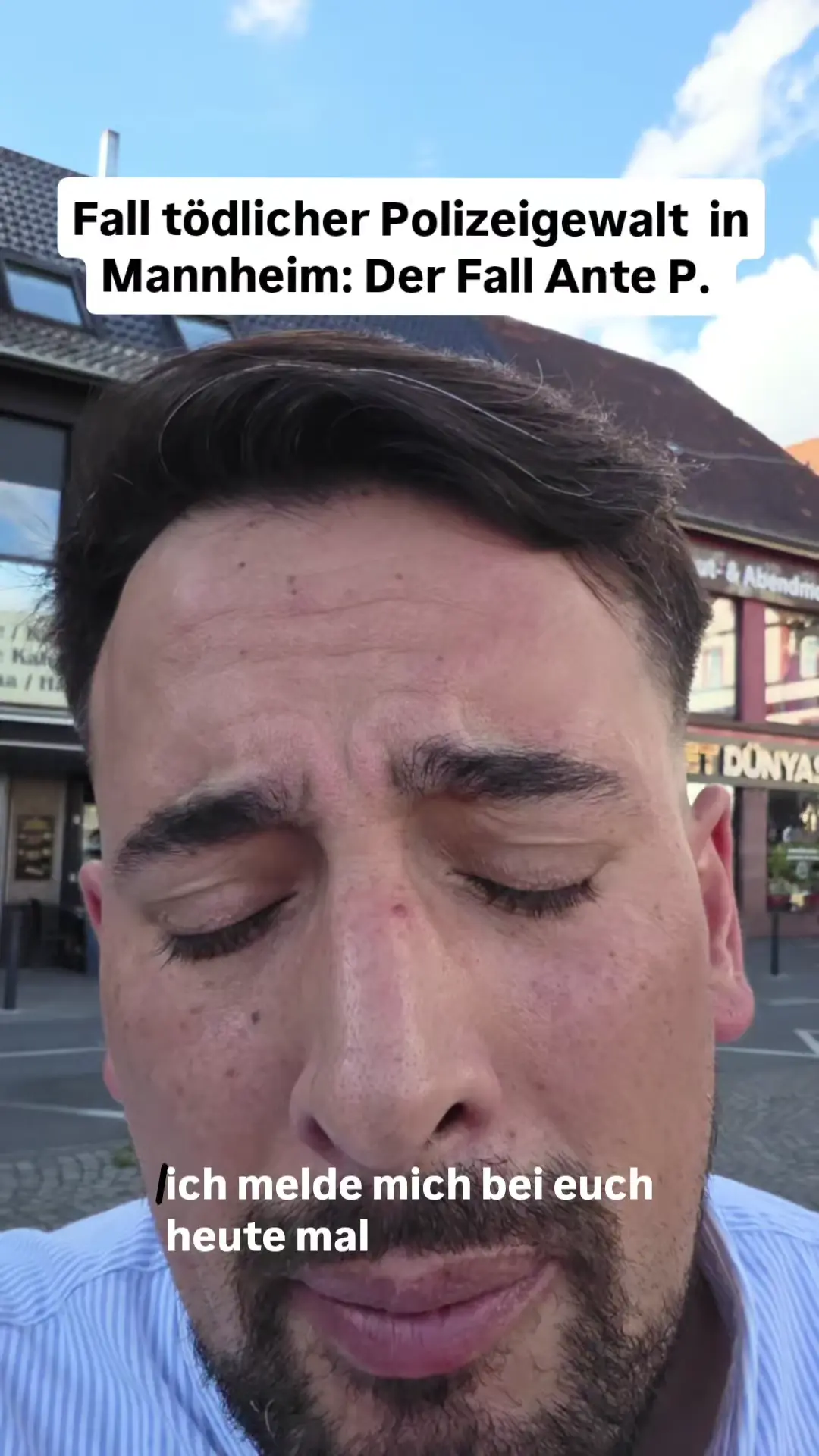 Vorschaubild des Videos mit dem Anwalt auf dem Mannheimer Marktplatz und dem eingeblendetem Text Fall tödlicher Polizeigewalt in Mannheim: Der Fall Ante P. und dem Untertitel Ich melde mich bei euch heute mal